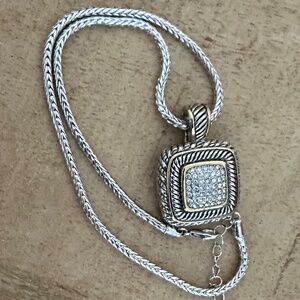 2-tone Square Pendant Necklace